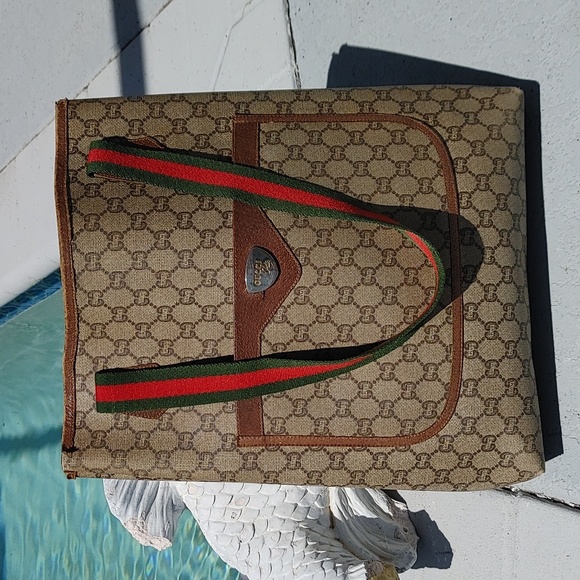 Gucci Handbags - GUCCI plus web strap vintage monogram tote bag